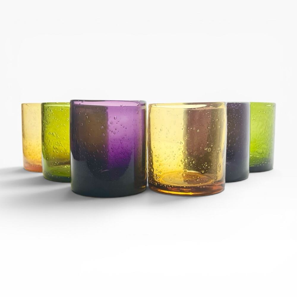 Artland “Iris” 6 Colorful Blown Old Fashioned Tumbler Drinking Glasses 4” 16oz